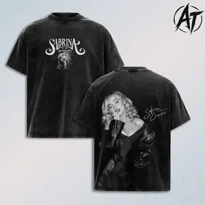 Vingtage Sabrina Shirt – Short n’ Sweet Tour 2026 Graphic T Shirt, Vintage Washed Pop Star Portrait Tee, Double Sided Concert Merch Aesthetic, Oversized Heavyweight Cotton Unisex Streetwear Top, Music Fan Gift for Men Women Apparel