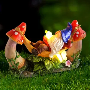 Outdoor Garden Gnome Statue, Solar Gnomes Figurine Lying On Hammock with Bird And Mushrooms, Outdoor Garden Decoration for Patio Yard Lawn Porch, Garden Gifts Valentine's Day Gifts Decorations