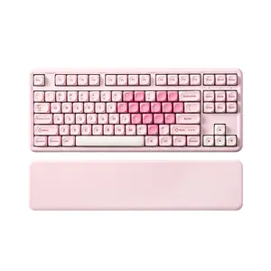 YUNZII B87 Pink Wireless Mechanical Keyboard, QMK/VIA Programmable,TKL Layout 87 Keys, BT/2.4G/USB-C, Hot Swap Gasket Mount RGB Backlit Gaming with Wrist Rest for Win/Mac