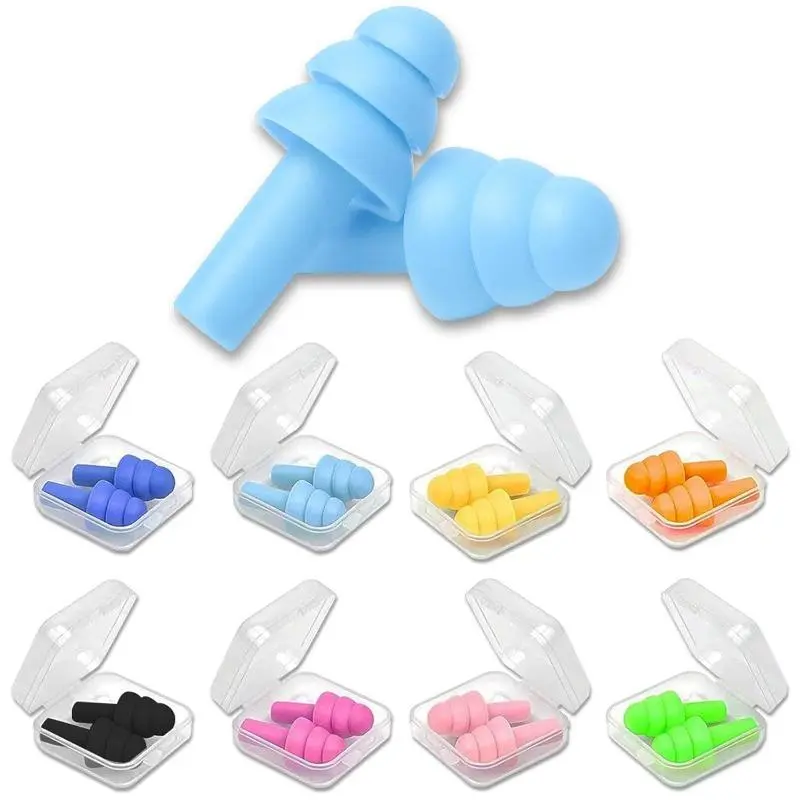 8pcs Silicone Ear Plugs, Reusable Christmas Tree Design, 3-Layer Waterproof, Ideal for Swimming, Cycling, Camping, Noise Reduction