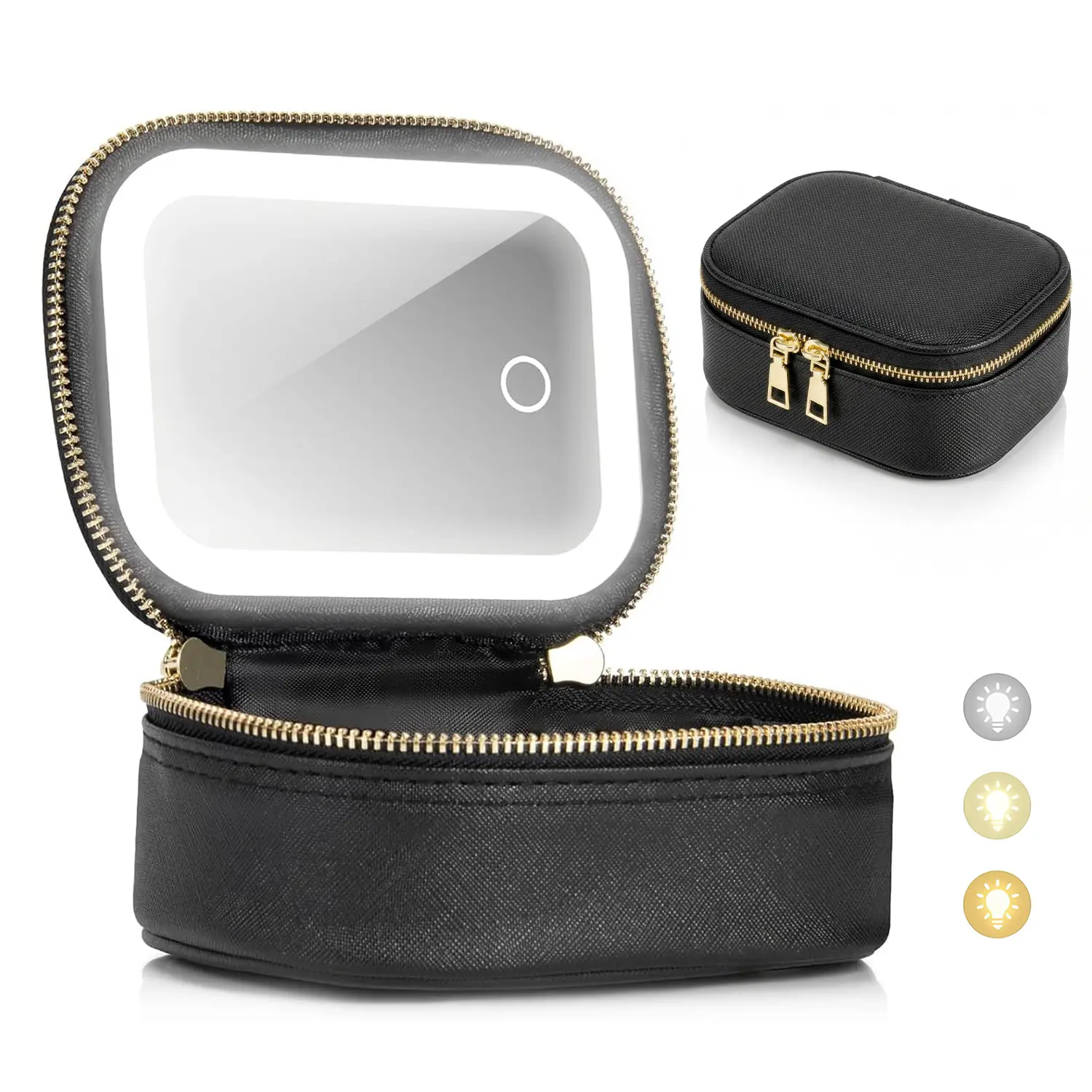 Mini Makeup Bag with Led Mirror, Small Travel Make up Bag 3 Light Modes Adjustable Brightness, for Women Organizer Cosmetic Bag, Portable Travel Train Toiletry Bag, for Pool Parties Work Touch-Ups #TikTokShopBackToSchool