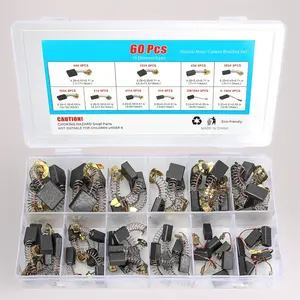 60 Pcs Electric Motor Carbon Brushes Set - 10 Sizes Graphite & Copper Replacement for Drills, Saws, Grinders & Power Tool Motors - DIY Repair Kit