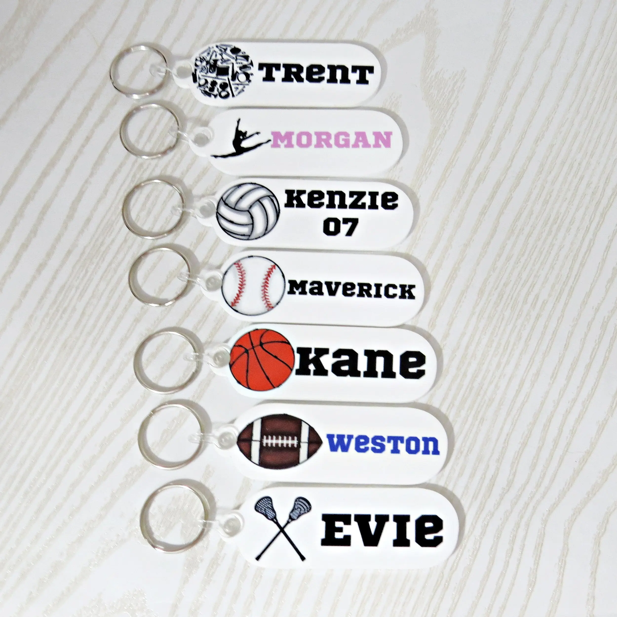 Personalized Sports Keychain – Custom Name Tag – Choose Football, Basketball, Baseball, Volleyball, Cheer, or Lacrosse