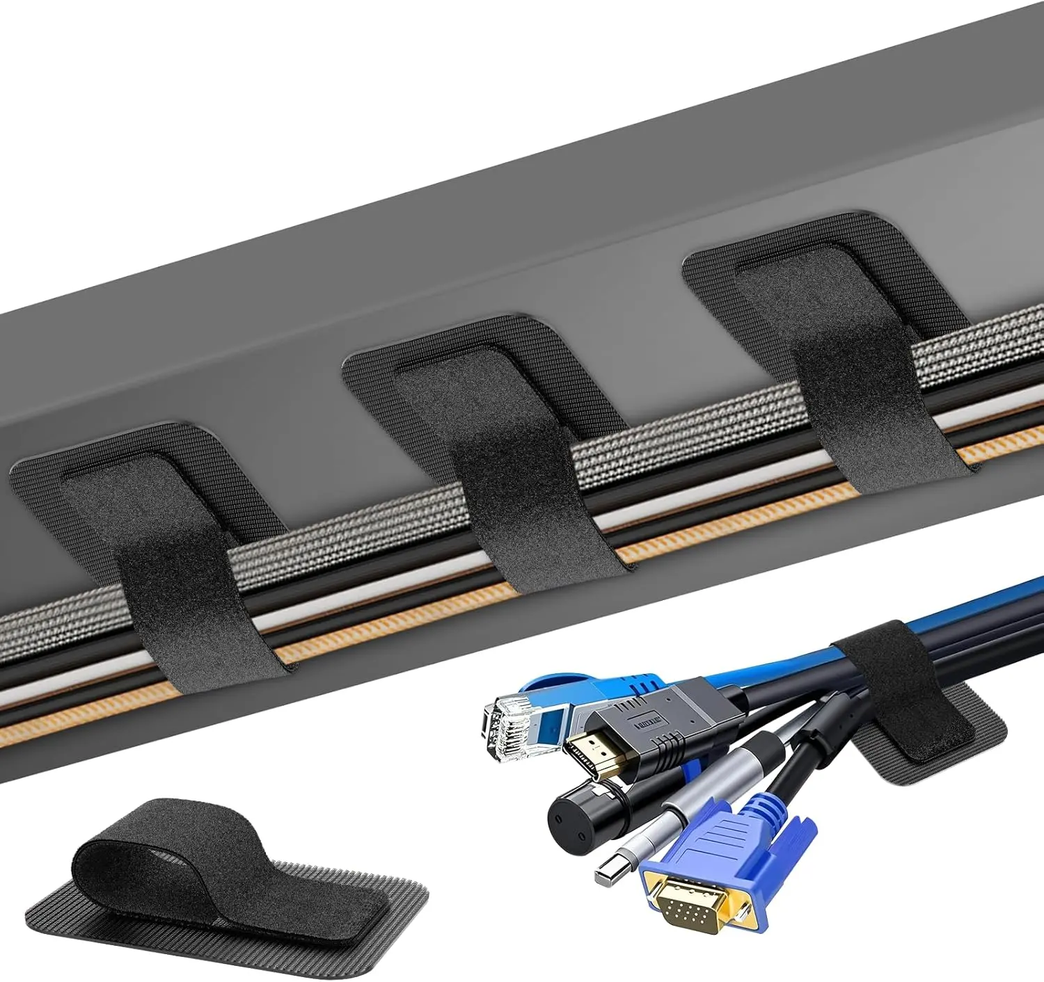40 Pairs Cable Management Under Desk, Cord Organizer Holder, Adjustable Hook and Loop Cable Ties, Wire Clips Under Table Hider for Home Use & Office
