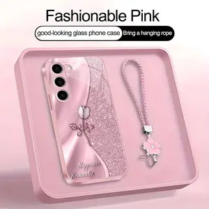 Suitable for [Galaxy S23 5g] high-end phone case🥰，drop-resistant and fingerprint-resistant，Includes a free four-leaf clover lanyard. Features a premium, minimalist printed design—not sequins YM99