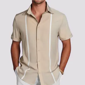Coofandy Men's Pick Stitch Panel Short Sleeve Button-Down Shirt: Stylish & Comfortable for Everyday Wear Casual Linen Cotton Breathable Tops