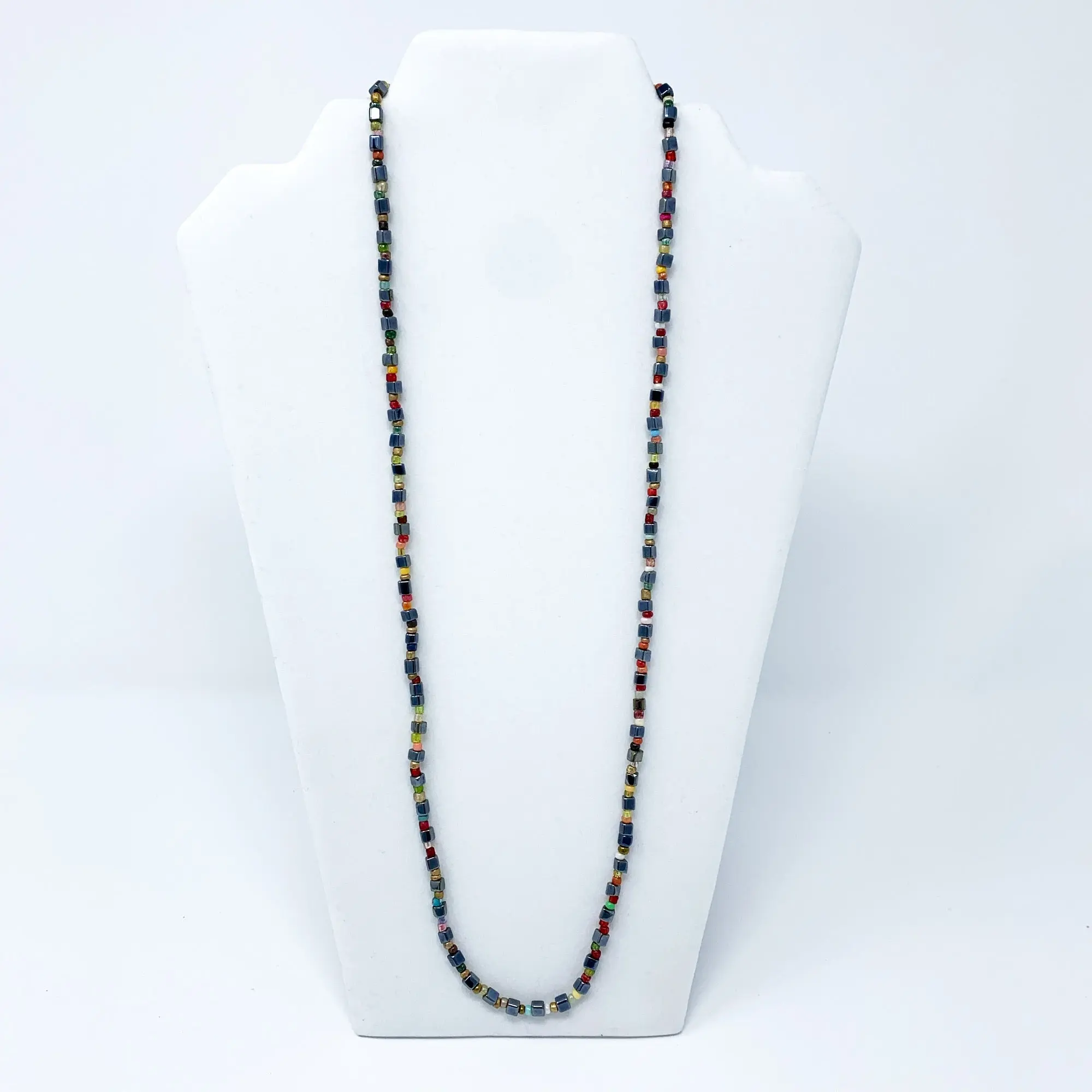 27" Multi Color with Square Opalescent Glass Bead Necklace (Dozen)