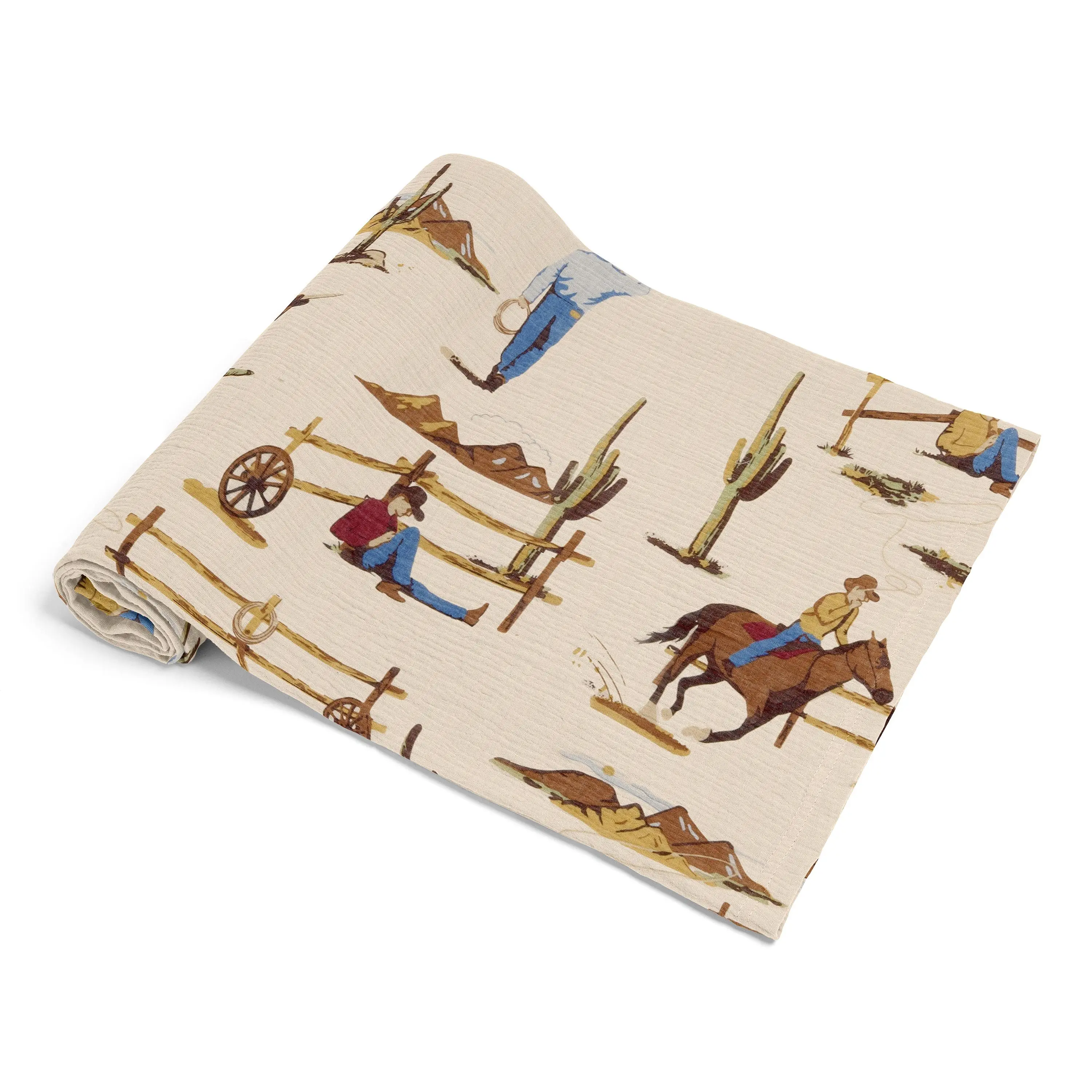 Sweet Jojo Designs Baby Muslin Swaddle Blankets (Brown Western Cowboy) - 47x47 for Newborn Boys Nursery, Lightweight 100% Cotton Blanket (Wild West, Southern Charm, Country, South, Horse, Cow, Animal)