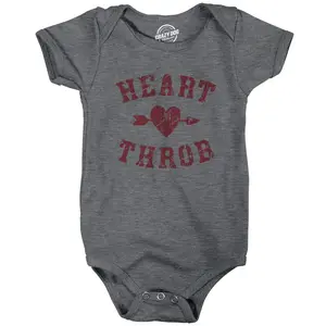 Heart Throb Baby Bodysuit Funny Valentines Day Romper for Infants Funny Baby Onesies Love Clothes for Baby Novelty Onesie Dark Grey