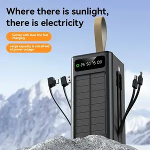 50000mAh Solar Power Bank PD22.5W Fast Charging With Two Detachable Charging Cables Digital Display, Outdoor Travel Camping Light for Camping Travel External Battery Pack Compatible with All Smartphone