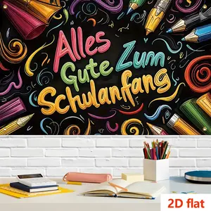 German Language Back-To-School Theme Abstract Art Background Fabric, Home Decor Banner for Living Room Bedroom Outdoor, Festival Party Event Decoration