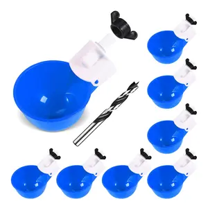 Chicken Waterer Cups (8 Pack/Blue) - DIY Automatic Large Chicken Water Feeder for Ducks,Chicks, Turkeys, Quail, Bunny, Bird and Other Various Poultry Dispenser with Matching Drill