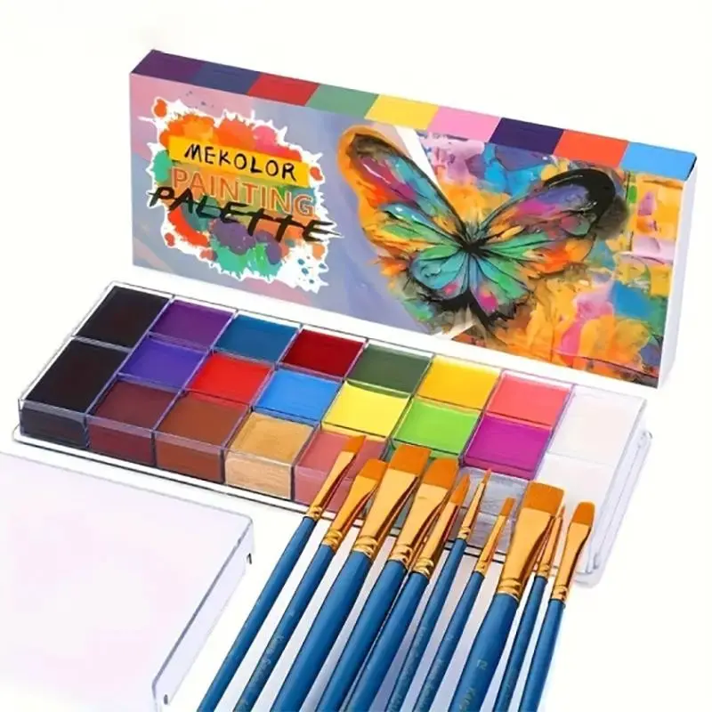 22 Color Body and Face Paint Set, Professional Stage Cosmetic Makeup, Shimmering Body Makeup, Halloween Christmas Easter Tattoo, Easy Clean Removable Mix Colors Kit