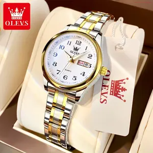 Fashion Brand OLEVS Watches for Women Business Dress Two Tone Gold Plated Stainless Steel Analog Quartz Digital Date Waterproof Luminous Ladies Wrist Watches Relojes para Mujer
