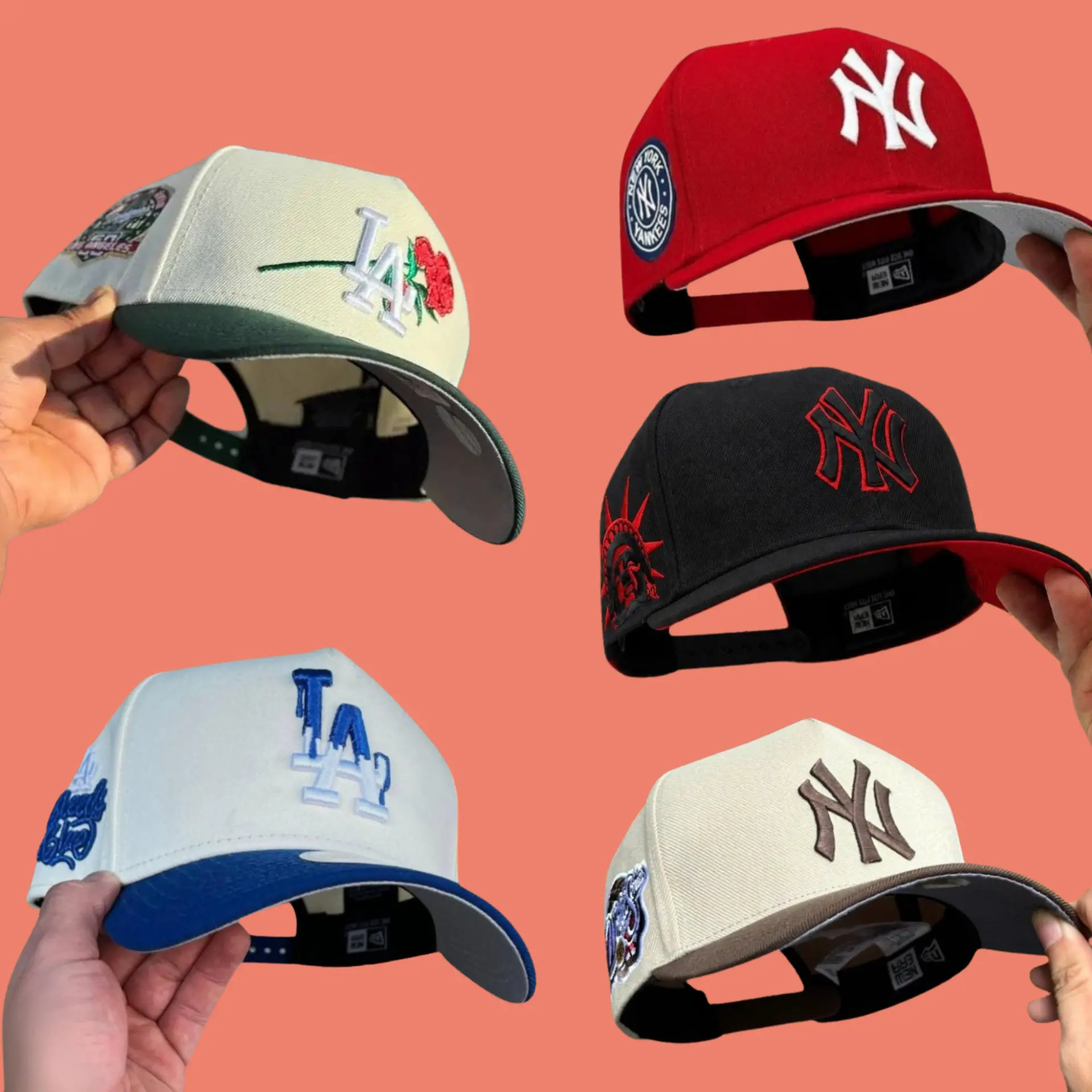New Era MLB NY Yankees & LA Dodgers 9FORTY Adjustable Baseball Cap for Men & Women – Premium Snapback Hat, Embroidered Team Logo, Curved Brim Cotton Baseball Cap, Streetwear Fashion Essential, Vintage Baseball Style, Everyday USA Trend