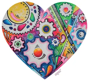Original Acrylic Wooden Heart Doodle Gears PoP Art Painting #10