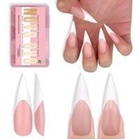Long XL Sharp Stiletto White French Tip Baby Pink