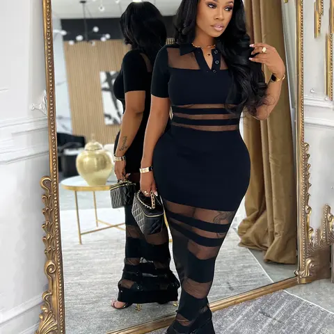 1 Piece Women's Summer Knit Dress, Casual Style Polo Neck High Waist Bodycon Dress for Daily Wear, Breathable Fabric, Womenswear, Day
