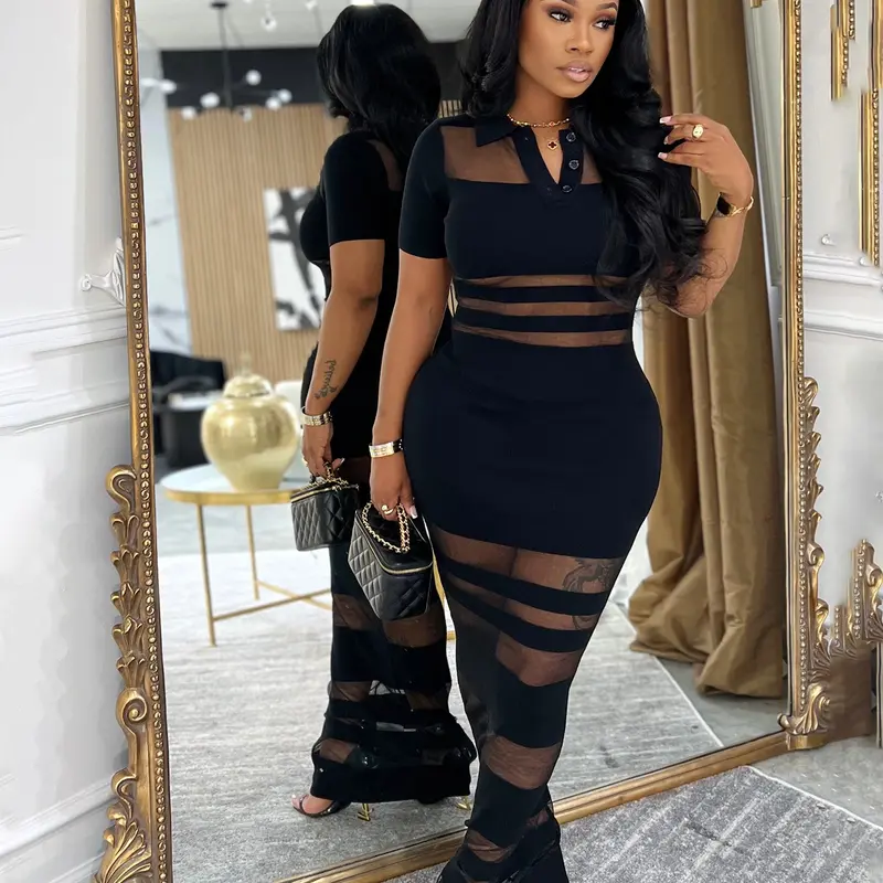 1 Piece Women's Summer Knit Dress, Casual Style Polo Neck High Waist Bodycon Dress for Daily Wear, Breathable Fabric, Womenswear, Day