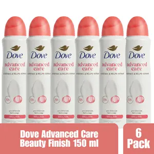 Dove Advanced Care Beauty Finish Antiperspirant Spray, 72H Protection, Pro-Ceramide Technology, Soothes & Helps Repair Skin, 0% Alcohol, 150ml (Pack of 6)