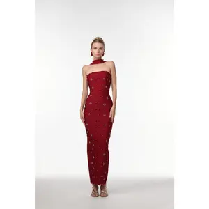 Bella Barnett Nesya Sleeveless Pearl Wine Bandage Maxi Dress