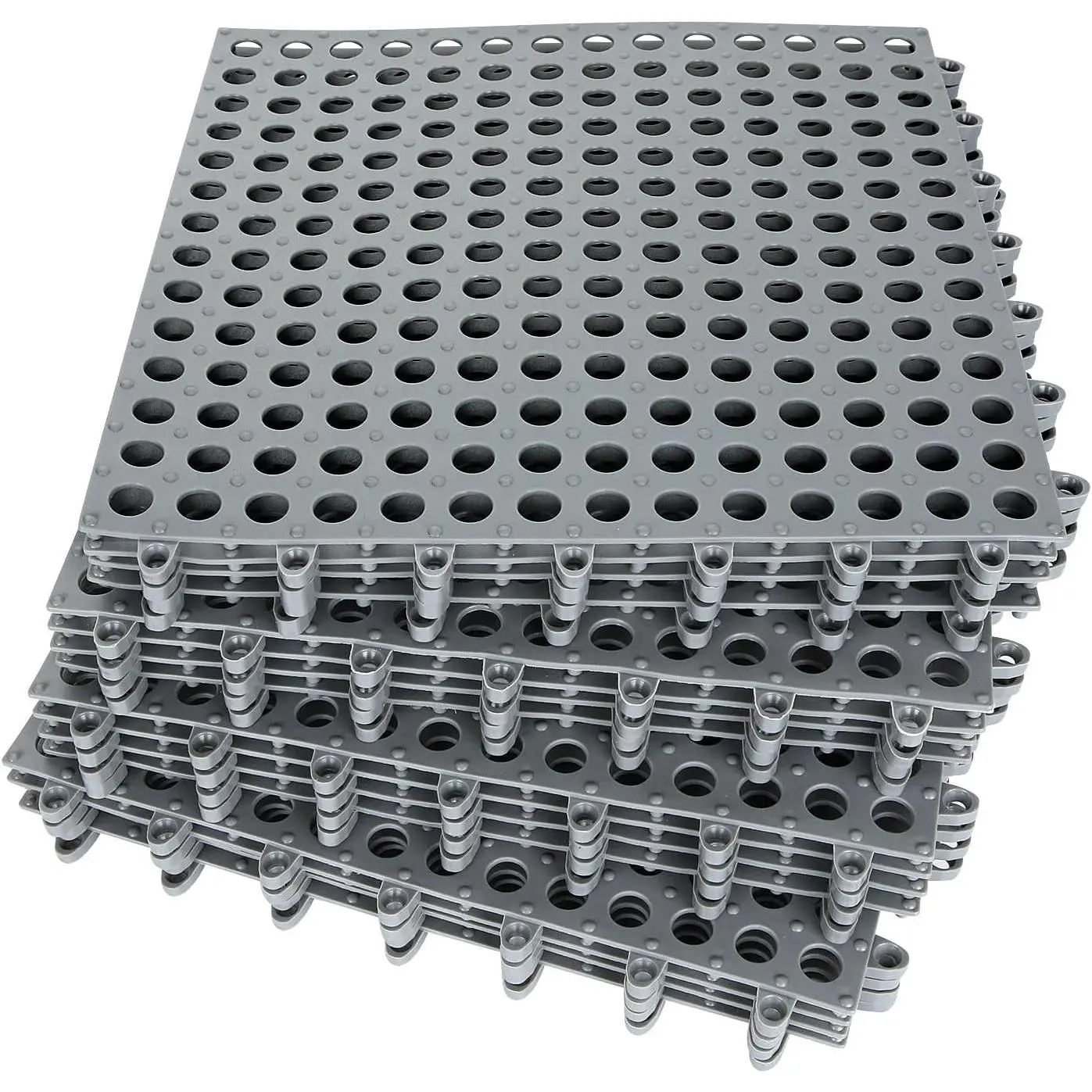 16 Pack 11.8" x 11.8" Interlocking Rubber Floor Tiles Soft PVC Non Slip Shower Floor Mat Pool Bathtub Drain Tiles for Flooring, Drainage Mats for Pool, Deck, Patio, Basement, Kennel, Poultry, Grey