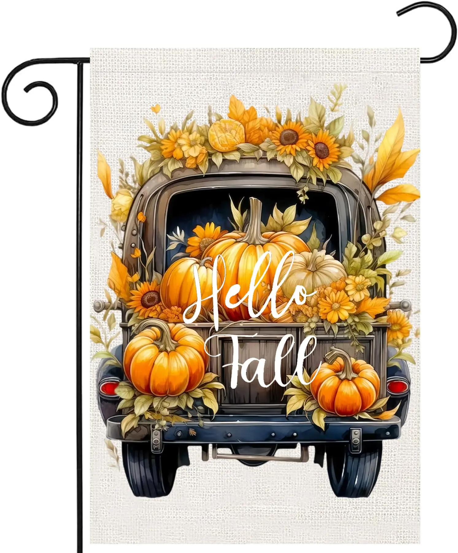 Hello Fall Pumpkin Truck Garden Flags 12x18 Vertical Double Sided, Autumn Thanksgiving Yard Flag for Outside, Holiday Seasonal Outdoor Decorations for Home