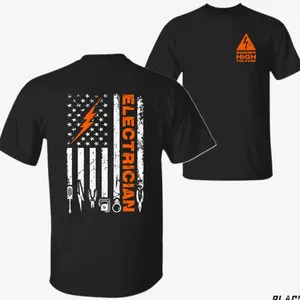 Electrician American Flag T-Shirt – High Voltage Warning Tee for Men, Patriotic Electric Worker Shirt with Tools & Lightning Bolt Graphic, Perfect Gift for Electricians