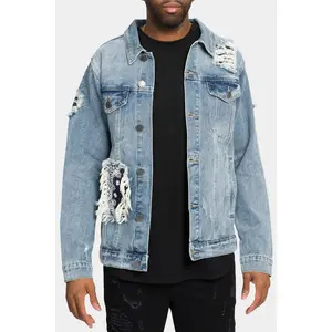 Distressed Bandana Paisley Patched Denim Jacket