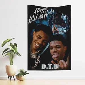 Boogie Hip Hop Wit Da Music Hoodie Rapper Tapestry Art Wall Hanging, Polyester Fabric, Vertical Design, Perfect for Bedroom, Living Room, or Dorm Decor