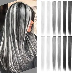 HMD Clip-in Synthetic Hair Extensions, 22-Inch 10-Piece Long Straight Colored, Heat Resistant Glueless Pre-Styled, Realistic Blend Extension Hair for Women’s Highlight Look & Party Wear, Synthetic Fiber