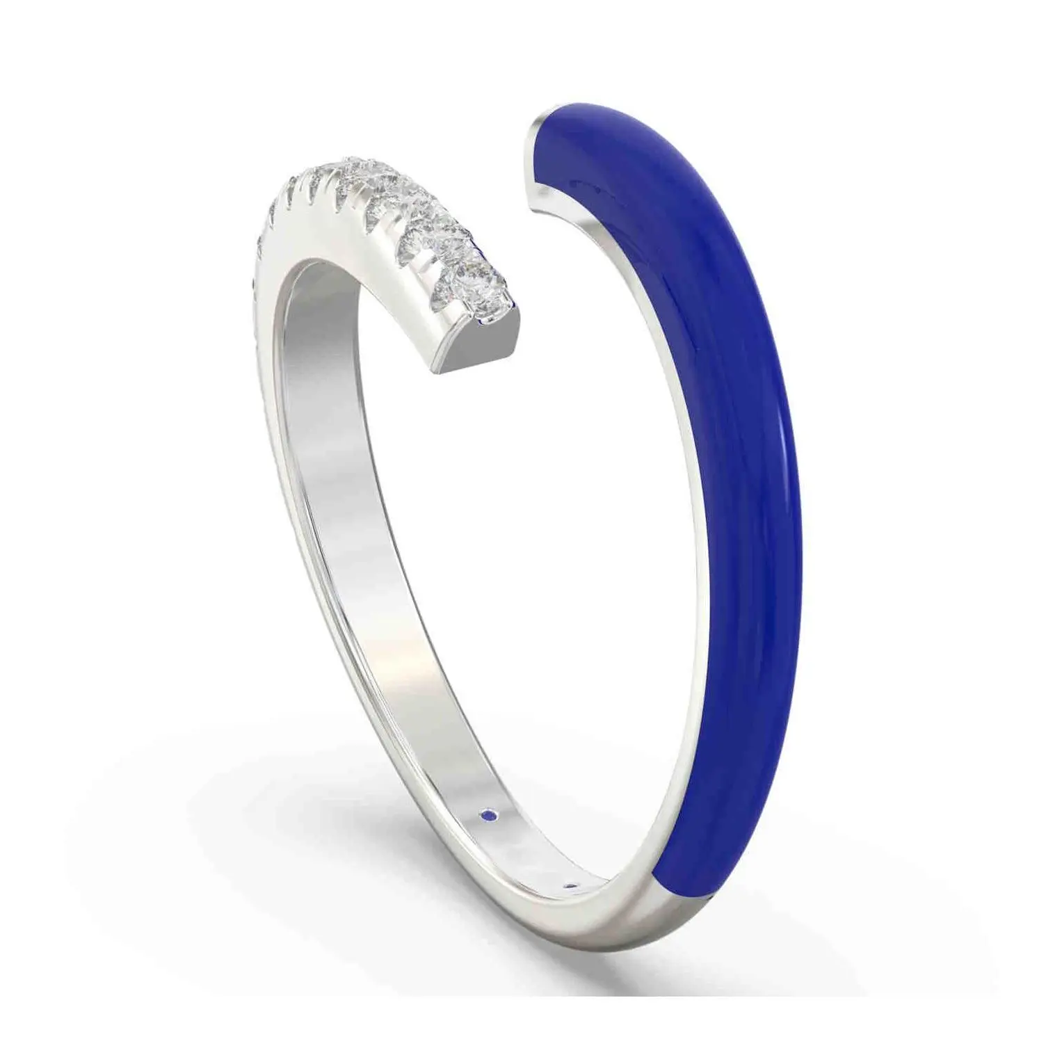 Vida Lab Diamonds Ceramic Chic Blue Open BypassRing, Sterling