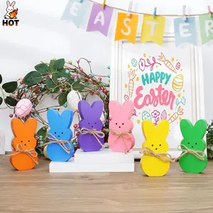 6 Pcs Easter Decor Bunny Table Decorations Wooden Spring Signs for Home Wood Rabbit Tiered Tray/Mantal Décor for Farmhouse or Office Party Supplies