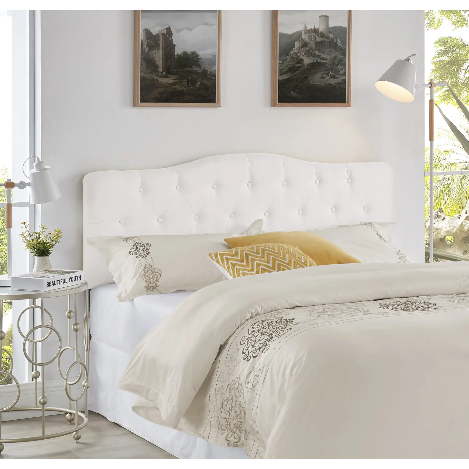 Premium Upholstered Button Tufted Queen Size Headboard for Bed, Fabric-Covered Wooden Luxury Interior Headboard, Fabric-Covered Wooden Headboards