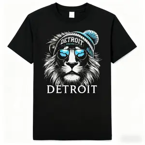 Detroit Men's Tshirt Classic Minimalist Streetwear Design Breathable Soft Cotton Fabric Fitted Short Sleeve Crew Neck Top for Casual Wear - Black
