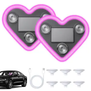 Solar Powered Heart Shape LED Interior Light - Car Window Triangular Panels USB Chargeable, Neon Lights Wiring Free Installation, Interior Decoration