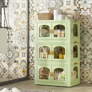 32 GAL Large Plastic Stackable Storage Bins with Lids Wheels and Front Door Storage Containers for Home and Office Kitchen Pantry Green