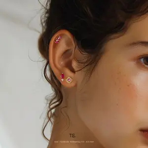 Tarnish Resistant S925 Sterling Silver Heart Shaped Earrings for Women with Colorful Zirconia Studs Delicate and Dainty Sweet Elegant Earring Set Gift