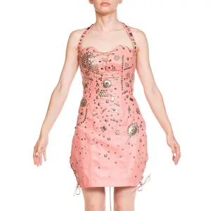 1980S Studded Pink Leather Rocker Chick Dress