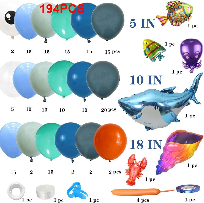 Undersea Balloons Arch Garland Kit - 174/194Pcs with Sharks, Fish, Octopus, Conch&Lobster/Crab Balloons for Baby Shower Party Supplies Set Tool