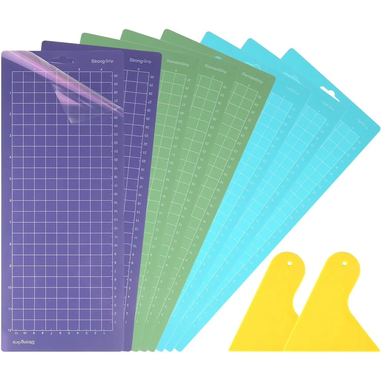 8Pack Cutting Mats 4.5*12inch, Self-Adhesive Cutting Mat Plotter, PVC Plotter Mat for Accessories, Engraving, DIY Project (Blue, Green, Purple)