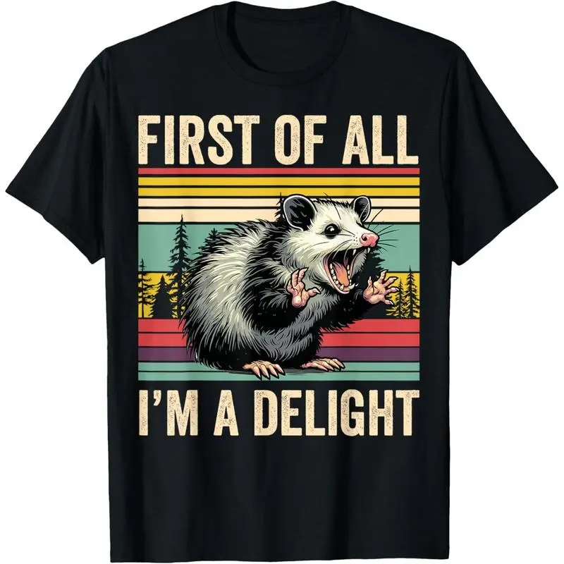 [100% Cotton] Cotton Short Sleeve  T-Shirt Opossum First Of All Im A Delight Possum Gifts For Men T-Shirt Golf Gift T-Shirt For Men And Women