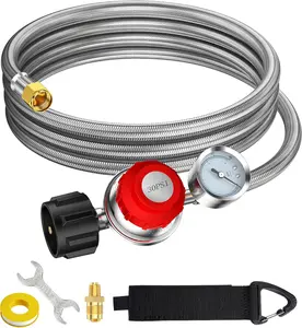 10FT 0-30 PSI Adjustable High Pressure Propane Regulator with Gauge,Stainless Propane Hose with Regulator QCC1 with 3/8 Flare x 1/8 MNPT Fits for LP Gas Cooker, Burner, Turkey Fryer, Smoker