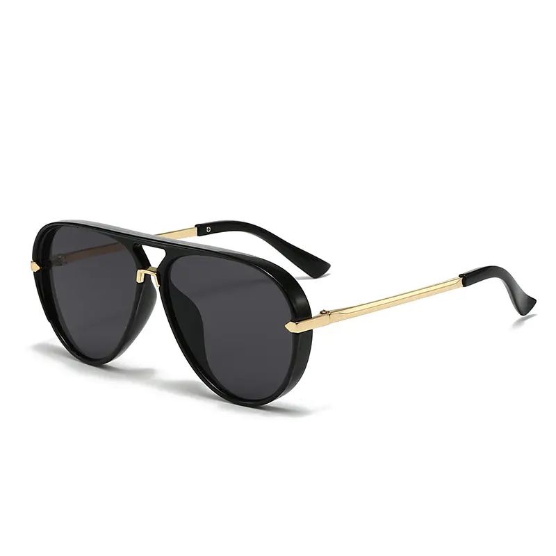 Women's UV400 Protection Aviator Sunglasses - Trendy Gold Trim Black Frames, Resin Sporty Lightweight Pilot Eyewear, Black Sunglass Aviators, Trendy Frames Sunglasses Accessory, Women's Fashion, Dark Frame Sunglasses, Gold Metal Sunnies