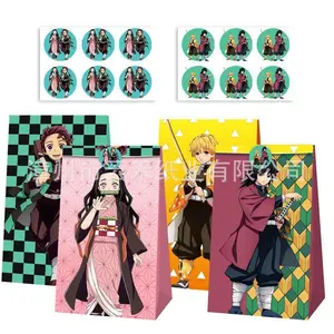 12/24pcs Demon Slayer Kamado Tanjirou Candy Gift Bag Christmas Birthday Party Candy Popcorn Festival Gift Packaging Paper Bag