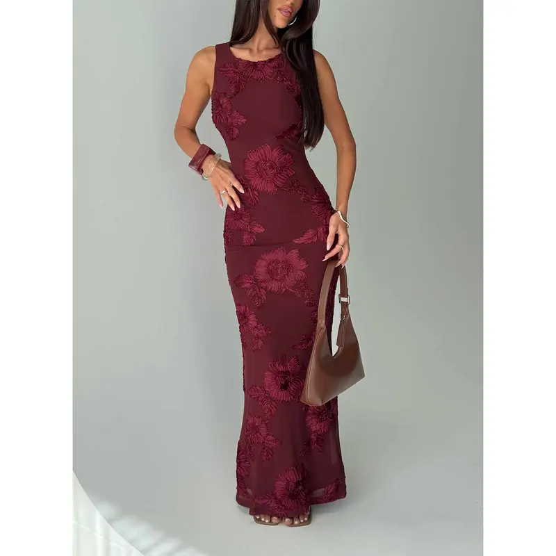burgundy flower dress - TikTok Shop