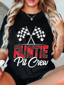 100% Cotton Unisex Race Car Birthday Party Racing Family Auntie Pit Crew T-Shirt Casual Top