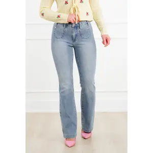 Judy Blue Sunday Stroll Mid Rise Medium Wash Bootcut Jeans with Front Patch Pockets