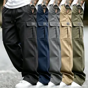 Men’s 5-Pack Plain Baggy Trousers, Menswear with Drawstring Waist, Multiple Pockets, Lightweight Long Inseam, Soft Breathable Casual Streetwear Work Pants, Suitable for Daily Walking, Travel