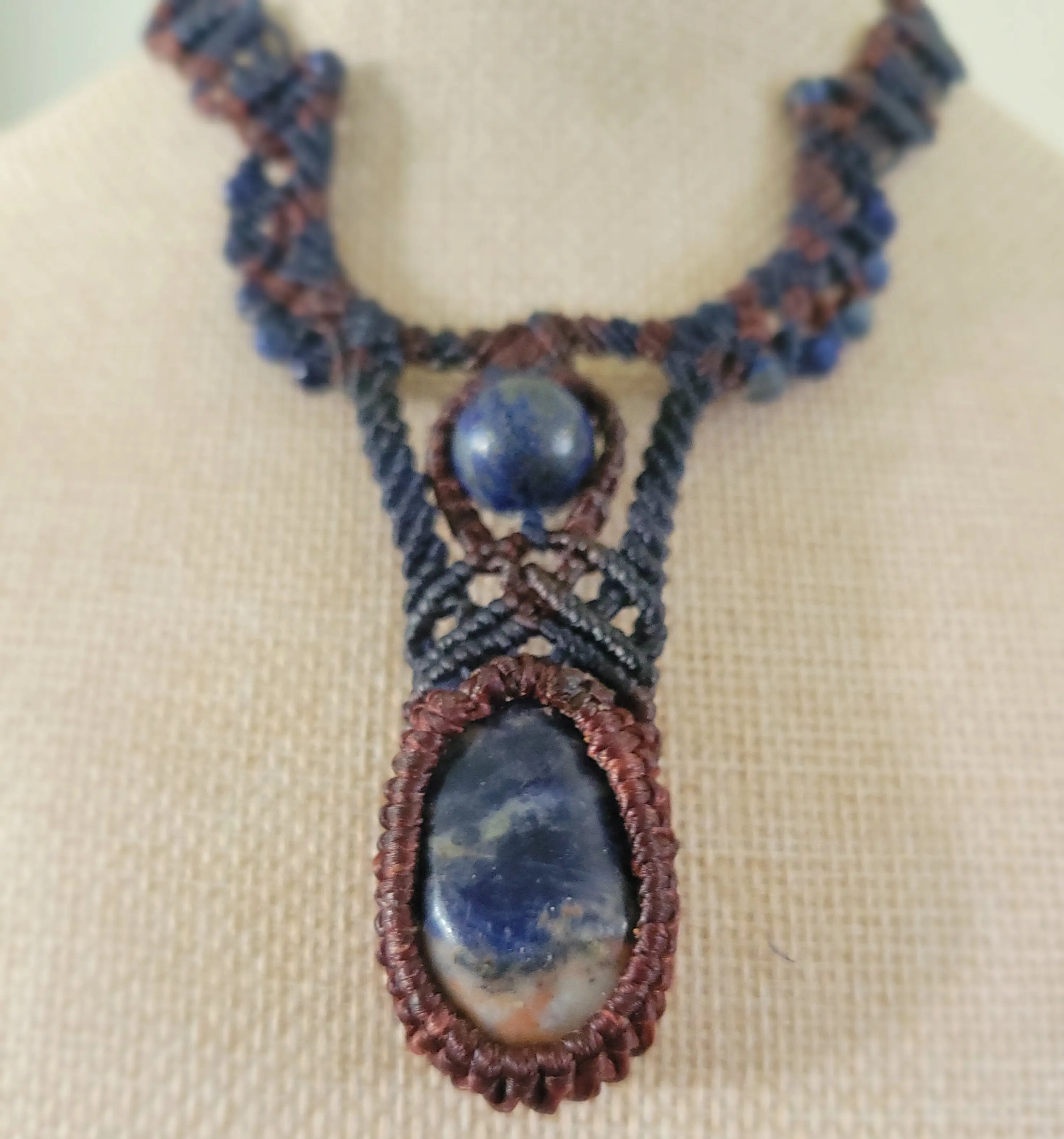 Blue sodalite with cute Lapis lazuli macrame necklace